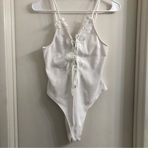 Forever 21 White Lace Up Tank Top Bodysuit